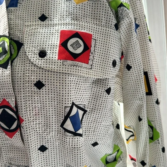 Vtg. Liz Wear long sleeve 100% cotton 80’s 90’s geometric pattern blouse - Picture 3 of 9
